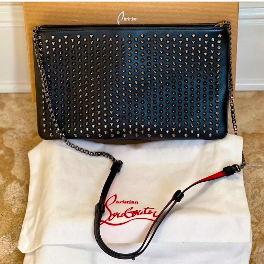 Auth Louboutin Studded Spiked Clutch Crossbody